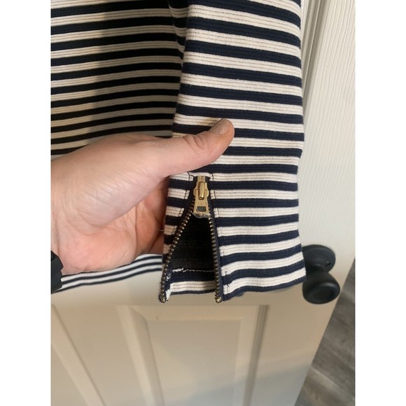 TALBOTS Stretch Cotton Womens Small Striped Boat Neck 3/4 Sleeve Black White - Picture 4 of 12